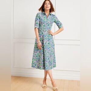 Talbots | Dresses | Talbots Fit Flare Poplin Shirt Dress Womens Size 2  Spring Fleur Pockets | Poshmark